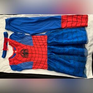 Toddler girl Spider-Man dress with bow headband and leggings